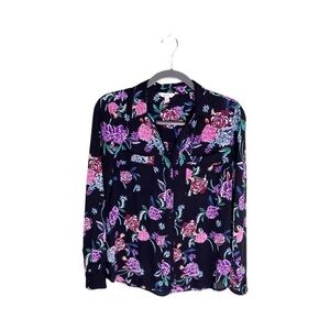 Candie's Floral Button Front Long Sleeve Blouse Size Medium